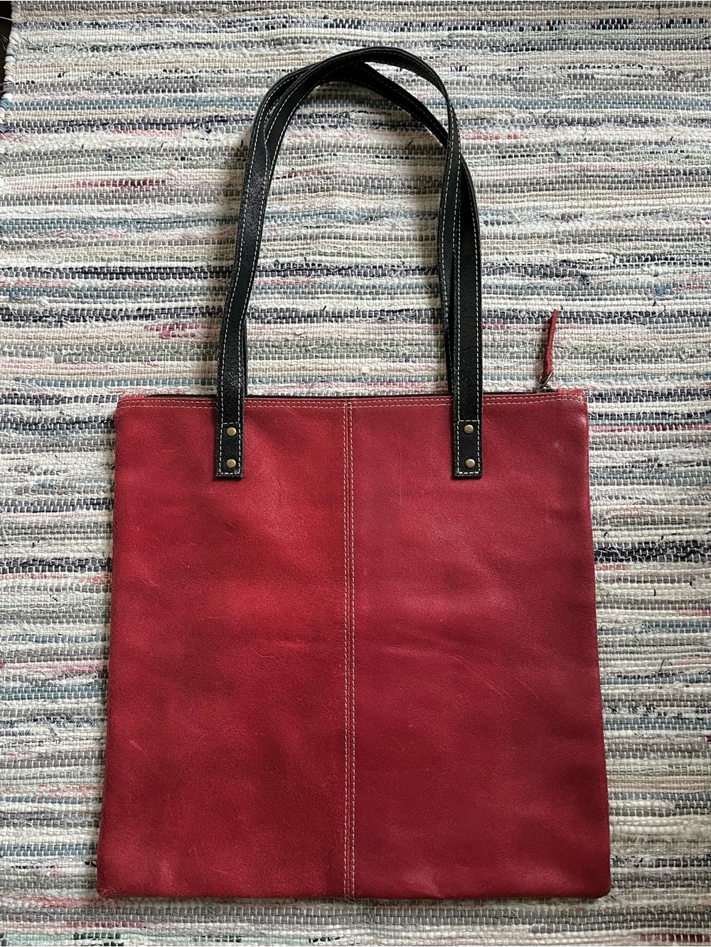 Yo Reinare Handmade Leather Tote Bag Red Suede Rough Leather Ref Flat Shoulder